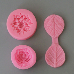Молды силиконовые в наборе 3 шт "Коллекция 3. Хризантема, дикая роза и листик " разноцветные / Формы для цветов из мыла, воска, эпоксидной смолы и гипса