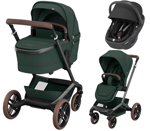 Детская коляска Maxi-Cosi Fame 3 в 1 с автокреслом Coral 360 Essential black Twillic Green/зеленый