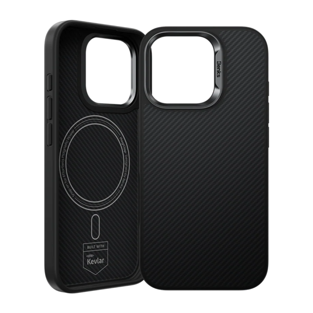 Кевларовый чехол MagSafe Benks ArmorPro Button для iPhone 16 Pro Max Тонкий гибридный чехол из арамидного волокна DuPont Kevlar плотностью 600 ден с сенсорной накладкой для Контроллера камеры