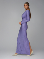 Женское платье макси фиолетовое с узлом и кристаллами