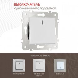 Выключатель одноклавишный с подсветкой без рамки Arte Milano 203 203.31-1.silver