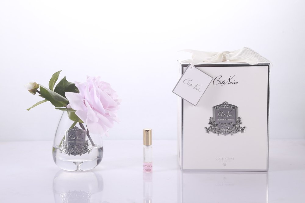 Роза ароматизированная в прозрачной вазе и 1 спрей 21х17х17 Cote Noire Tea Rose French Pink