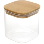 Банка для продуктов стеклянная 600мл «Хай-Тек» с бамбуковой крышкой, квадратная 10*10см