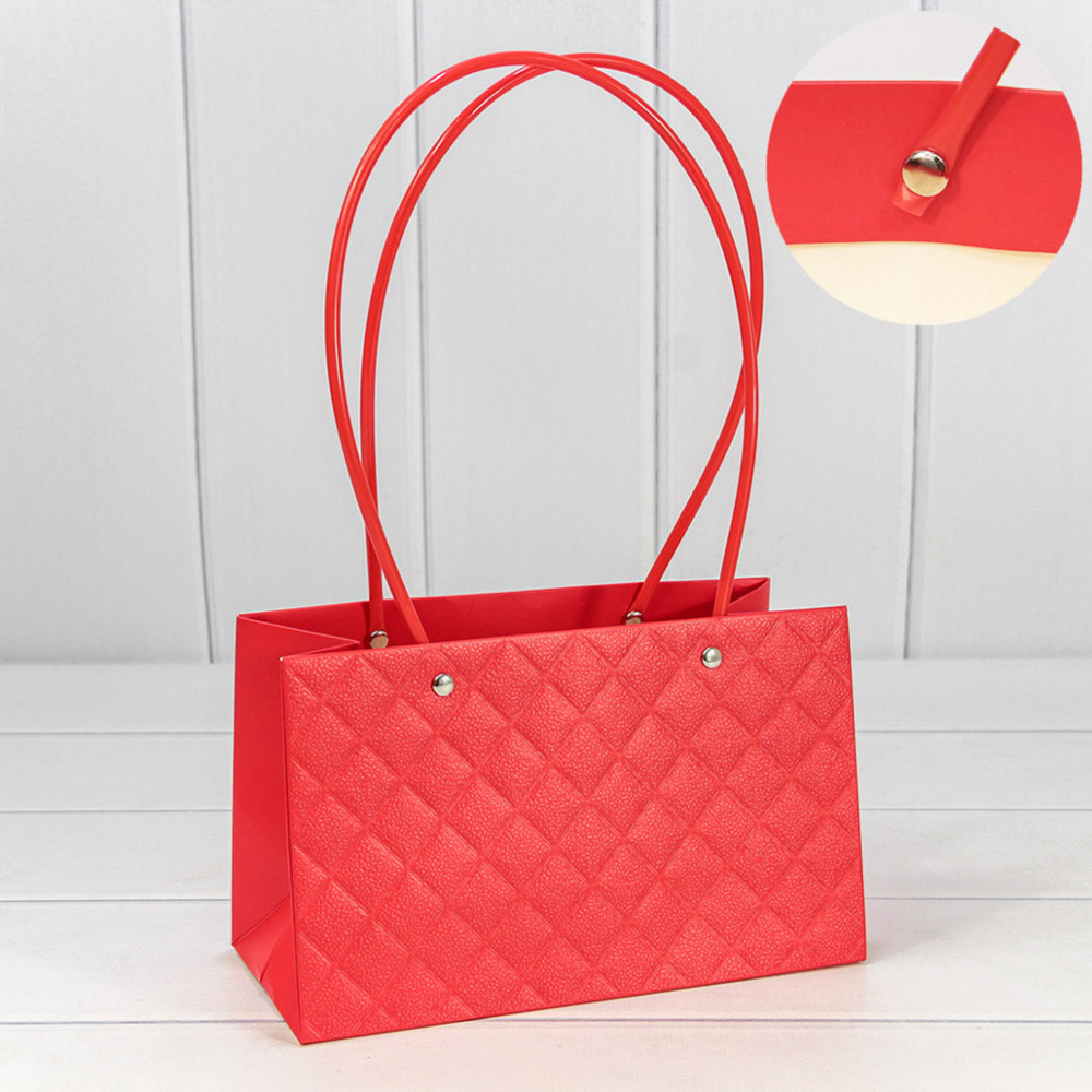 Пакет подарочный 22х13.5х10.5см Ваза для цветов "Ромбы" (Красный)