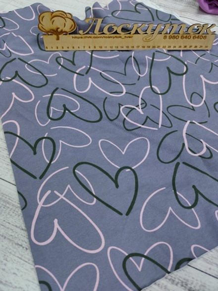 Кулирка / Розовые сердечки на серо-голубом