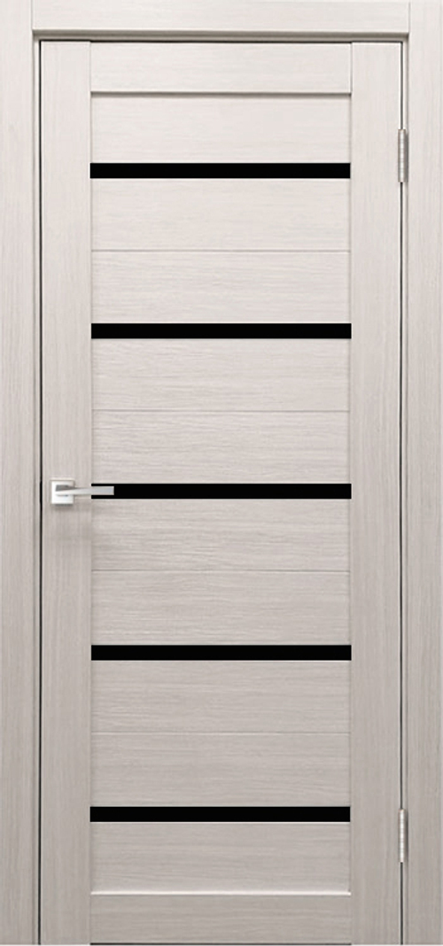 Межкомнатная дверь X-4 / Цвет тон Белая лиственница / Остекление "Лакобель черное" / Двери Верда