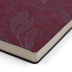 НОВИНКА! Бизнес-тетрадь А4 в клетку LEAVES, 128 листов, гибкая обложка из бархатистой экокожи нубук  (цвет винный) с тиснением рисунка красной матовой фольгой