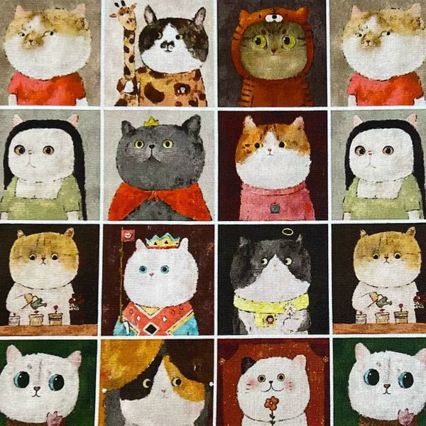 Купон 39x110 cm, ЗАБАВНЫЕ МИНИ КОШКИ, С ЖИРАФОМ, ОРАНЖЕВАЯ КЛЕТКА 2