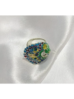 Ювелирное кольцо эмаль, серебро 925 павлин