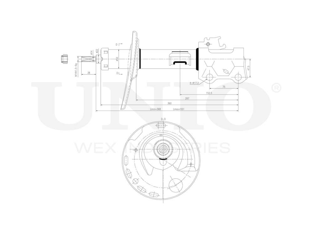 Амортизатор газовый передней подвески правый UNIO SAB-10315
