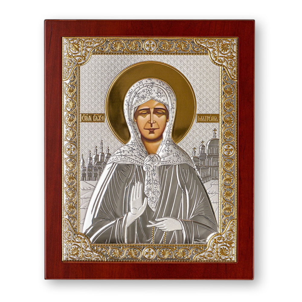Матрона, икона прямоугольная с рамкой, красное дерево 210х260
