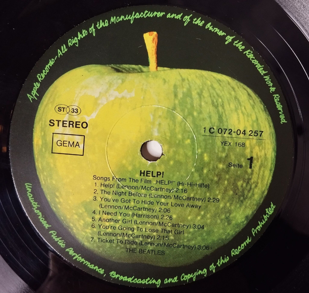 Винтажная виниловая пластинка LP The Beatles Help (Germany 1977) I have Just Seen A Face
