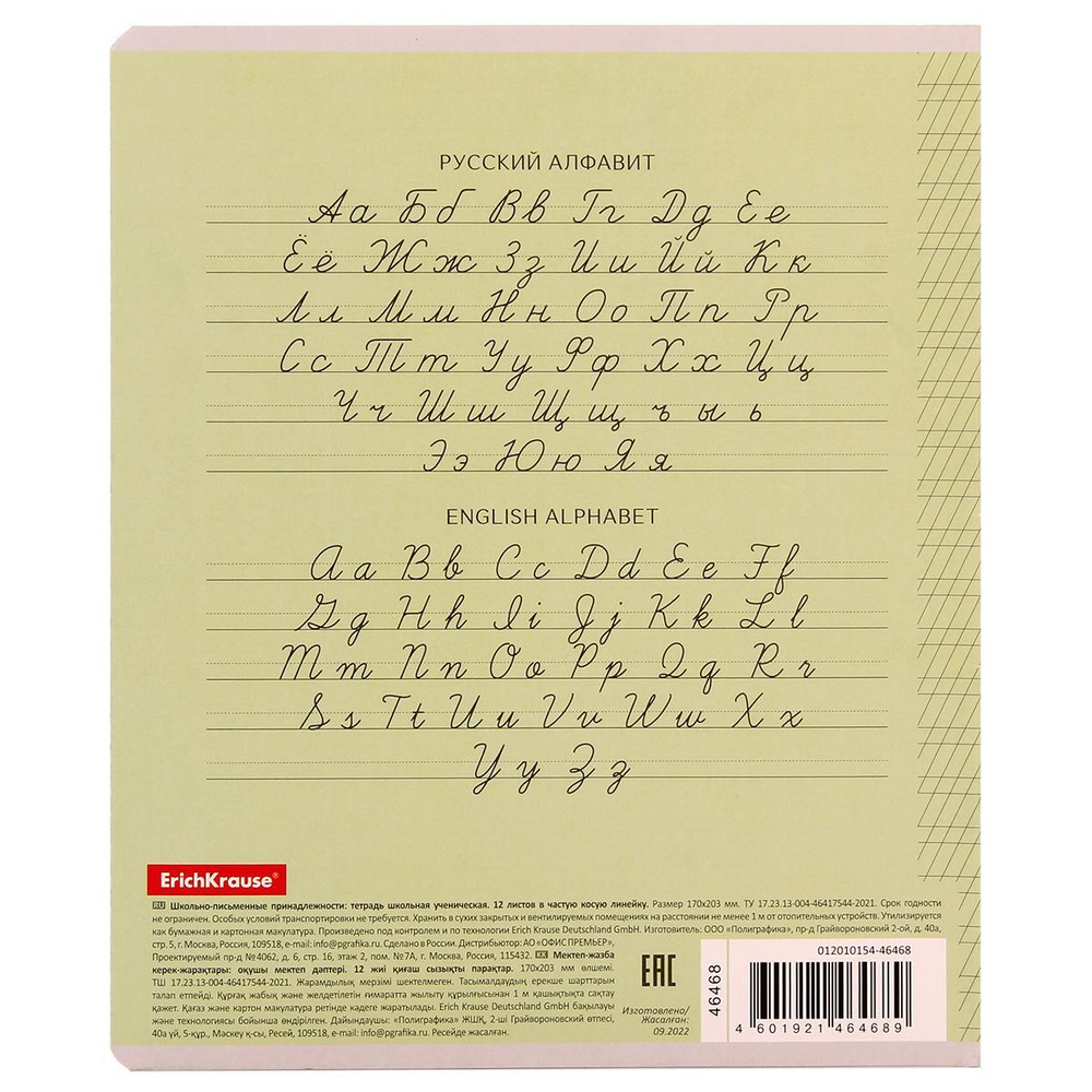 Тетрадь школьная А5 12л частая косая линия, зеленая "Классика Visio" (Erich Krause) микс цветов (комплект 3 шт)