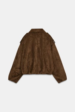 ZARA КУРТКА ОВЕРСАЙЗ В БАЙКЕРСКОМ СТИЛЕ ИЗ ИСКУССТВЕННОЙ ЗАМШИ, КОРИЧНЕВЫЙ