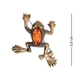 AM- 928 Брошь «Лягушка с бантиком» (латунь, янтарь)