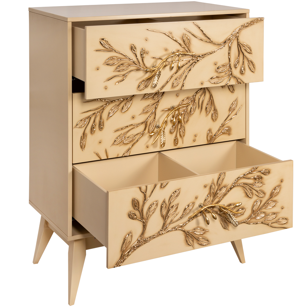 Комод Oliva Branch (Олива Бранч) с 3 ящиками Айвори Мраморное золото