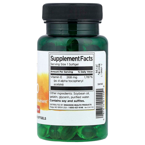 Swanson, E-400, натуральный витамин E, 268 мг (400 МЕ), 100 капсул