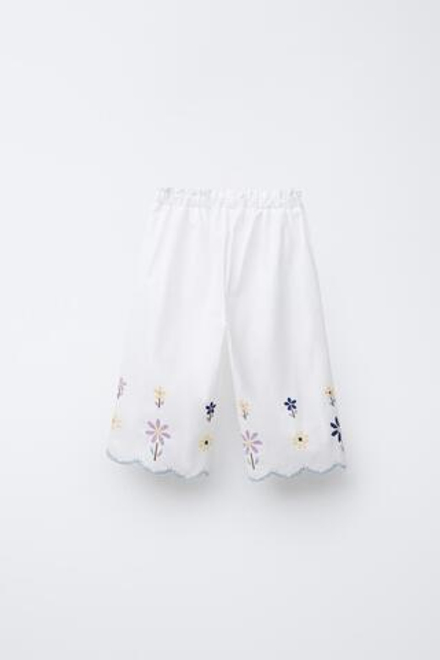 ZARA БРЮКИ-КЮЛОТЫ С ВЫШИВКОЙ, БЕЛЫЙ
