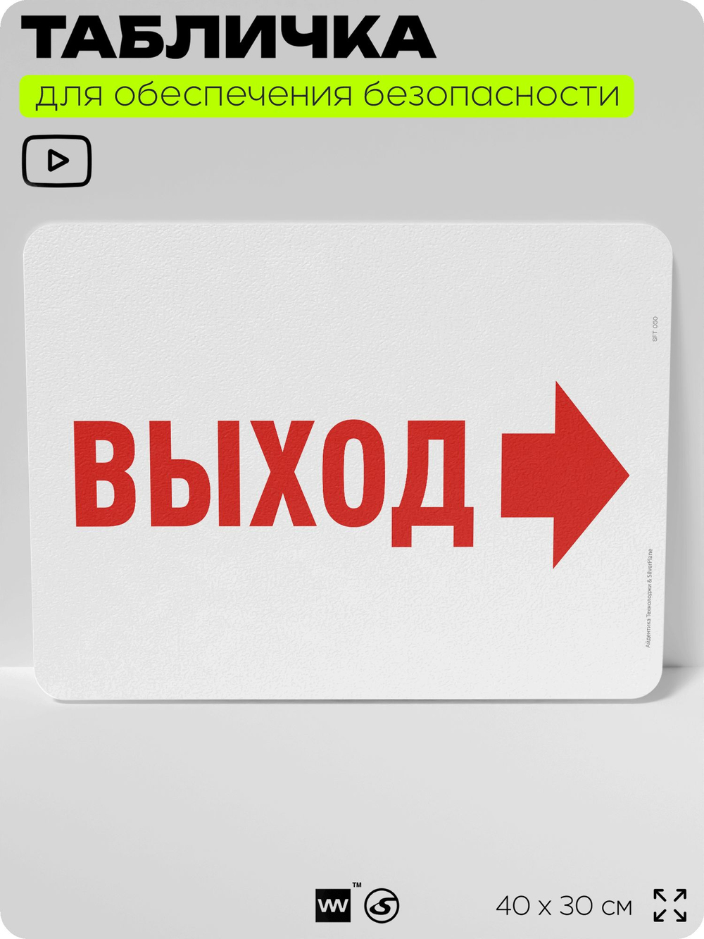 Табличка для обеспечения безопасности "Выход", для офиса, по охране труда для предприятия, организаций, 40х30 см, Silver Plane x Айдентика Технолоджи