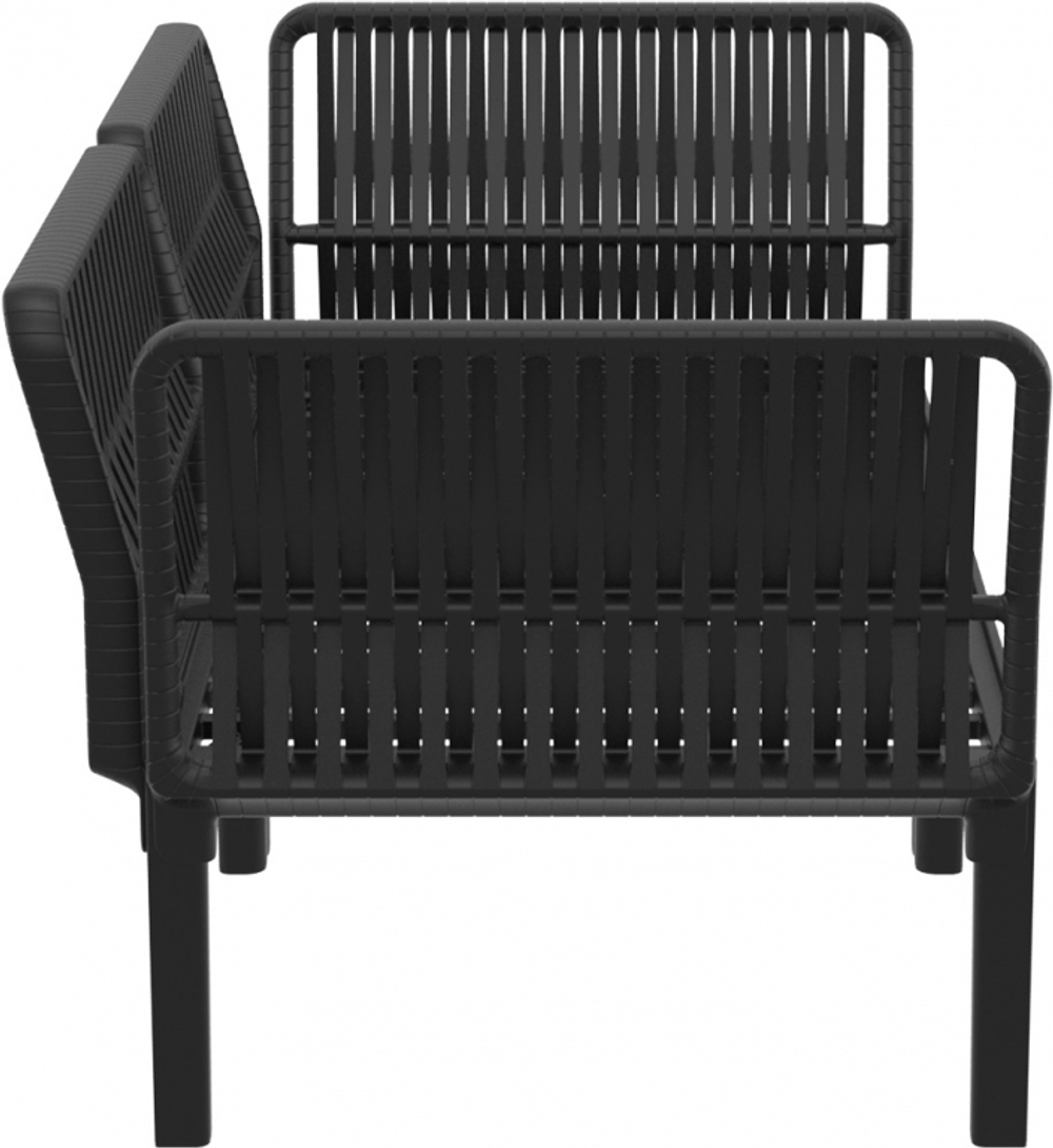 Диван пластиковый двухместный с подушками Siesta Contract Portofino Lounge, черный, темно-серый