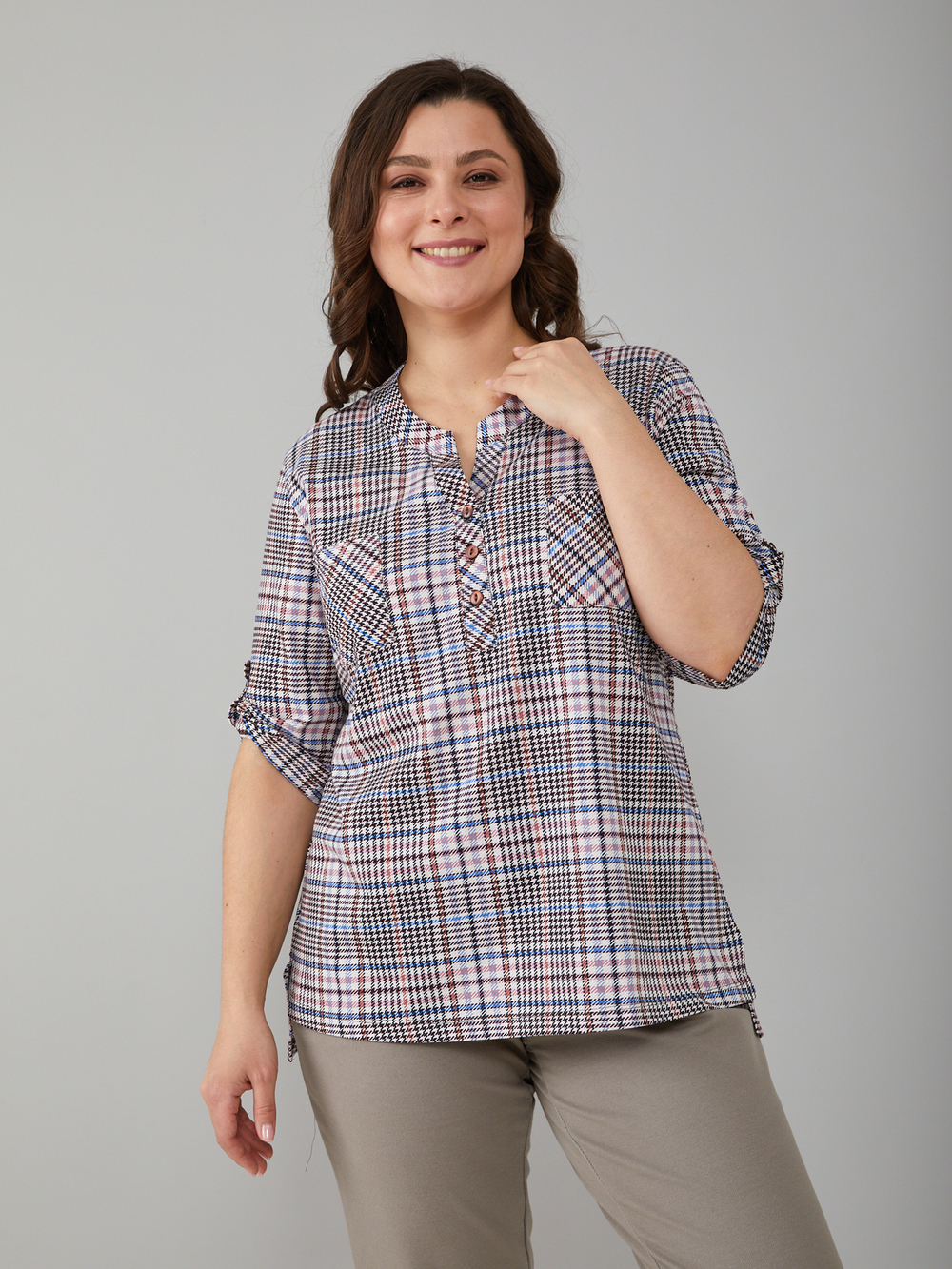 Блузка БЛ-131/коричнево-розоваяклетка