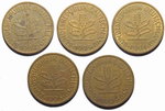 Набор из 5 монет 10 пфеннигов Германия ФРГ 1992-1996 гг. VF-XF