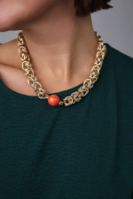 Колье Византия с коралловым жемчугом Майорка, оттенок золото