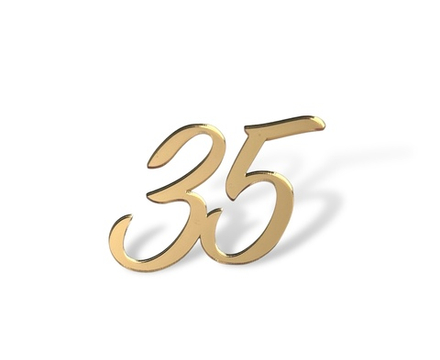 Топпер на торец "35" 5 см, акрил золото 2мм