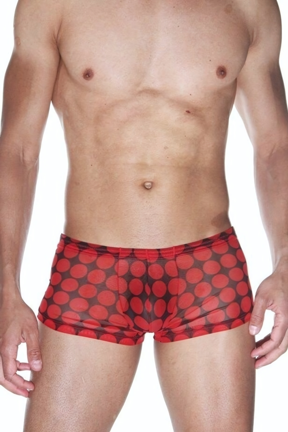 Мужские трусы-боксеры из полупрозрачной ткани в горох (Размер: L-XL) (Цвет: красный с черным)