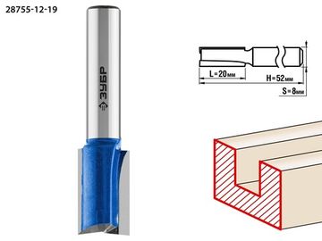 ЗУБР 12 x 19 мм, хвостовик 8 мм, фреза пазовая прямая с нижними подрезателями, Профессионал (28755-12-19)