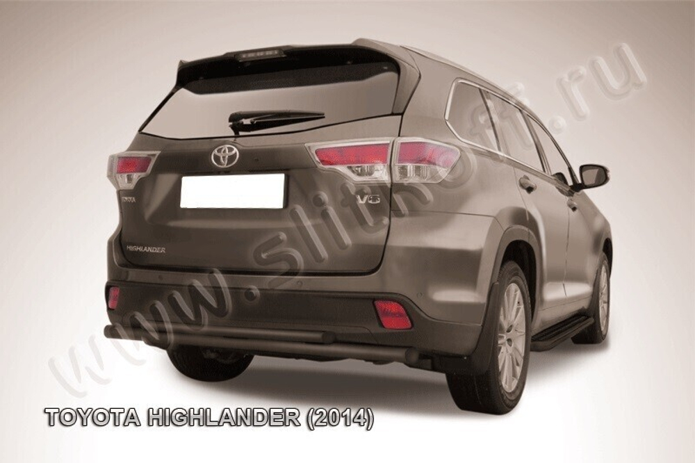 Защита заднего бампера Toyota Highlander (2014-2016) d57+d42 радиусная серебристая