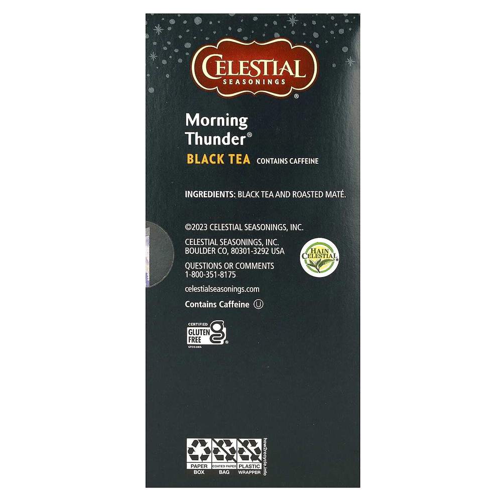 Celestial Seasonings, черный чай, Morning Thunder, 20 чайных пакетиков, 40 г (1,4 унции)