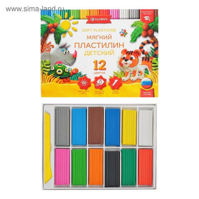 Пластилин GLOBUS Детский , 12 цветов, 180 г, мягкий