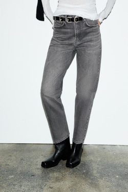 ZARA ДЖИНСЫ TRF MOM FIT С ВЫСОКОЙ ПОСАДКОЙ, АНТРАЦИТОВО-СЕРЫЙ