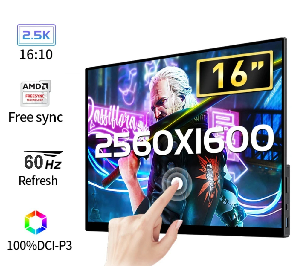 16" Портативный сенсорный монитор VCHANCE 2.5K IPS 2560x1600, 60 Гц