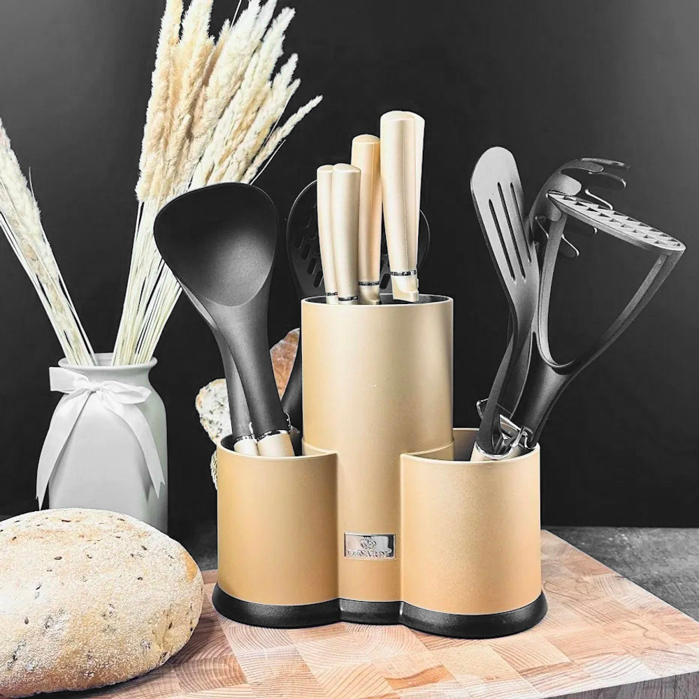 Набор ножей и кухонных принадлежностей 12 предметов на подставке, 196-034