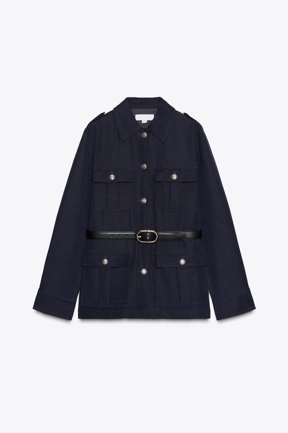 ZARA КУРТКА С ПОЯСОМ И НАКЛАДНЫМИ КАРМАНАМИ, МОРСКОЙ СИНИЙ