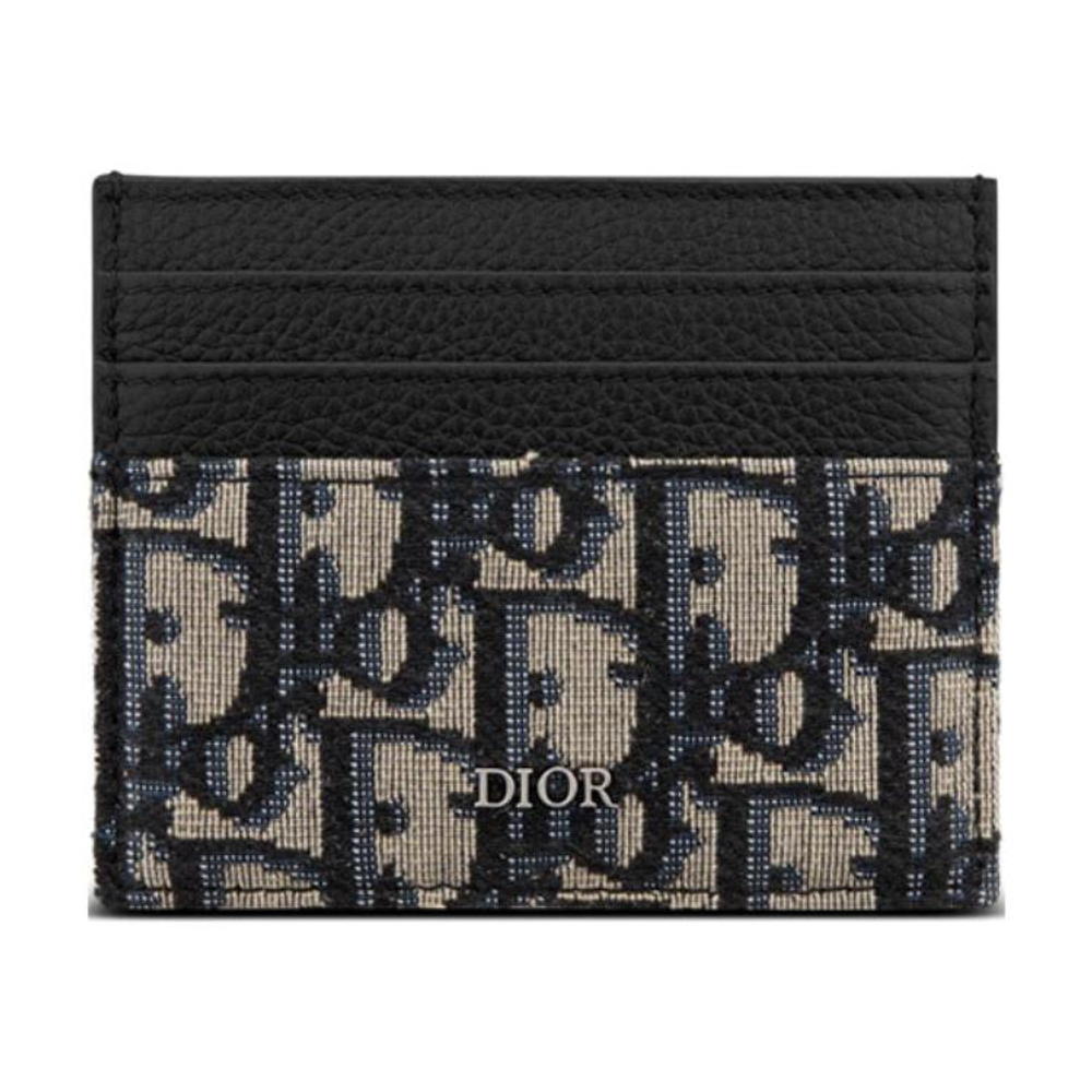 DIOR Embroidery Jacquard With Calfskin Card Holder Card Holder Men"s Beige And Black