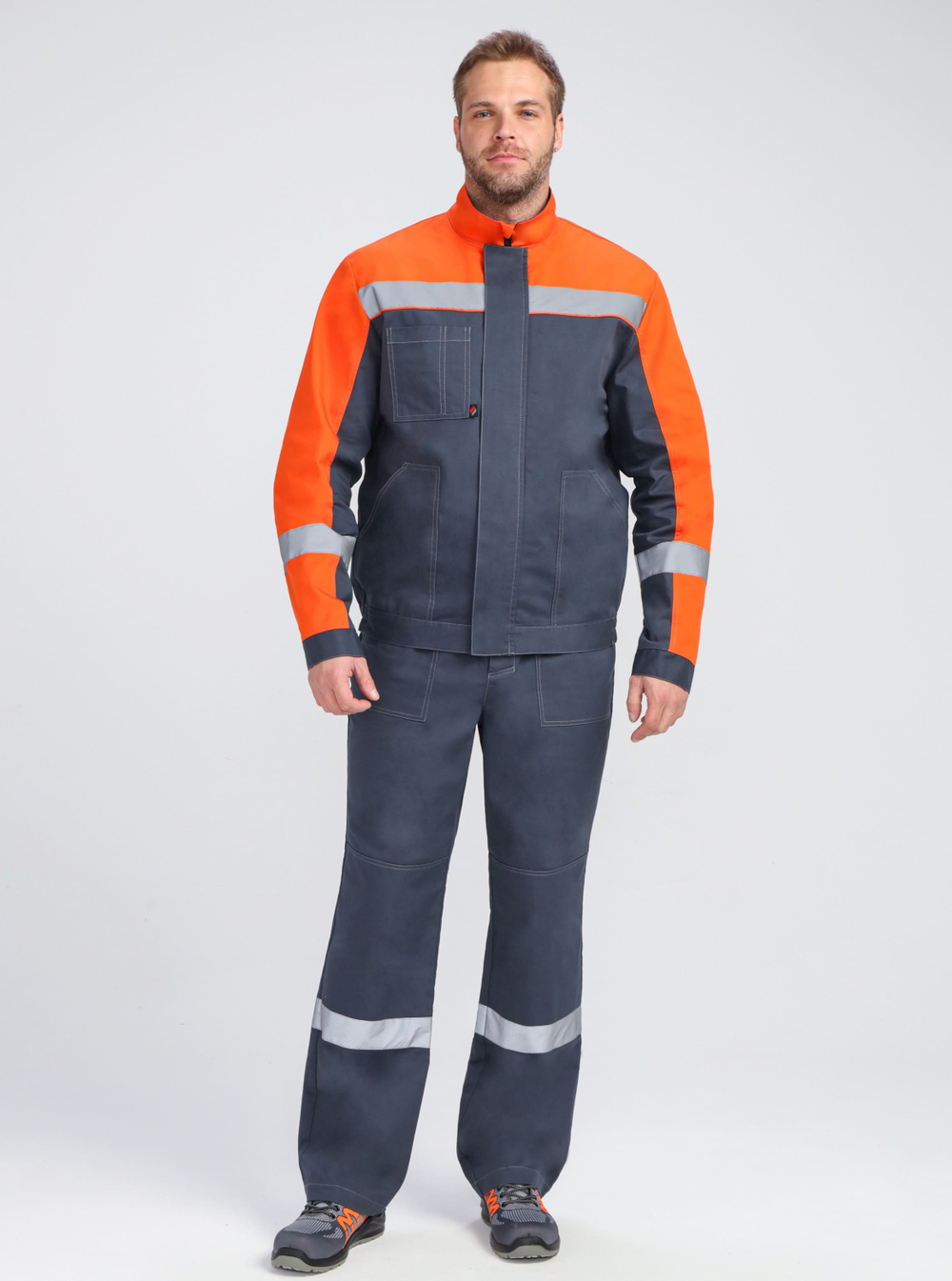 Костюм Бриготек-2 СОП (тк.Смесовая,260) п/к, т.серый/оранжевый