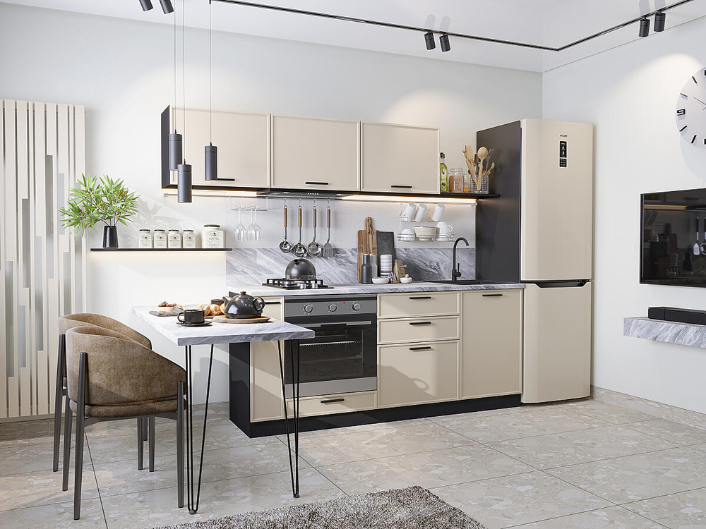 Прямая модульная кухня Фрейм-01 Cream Silk - Graphite 1782*2300*600