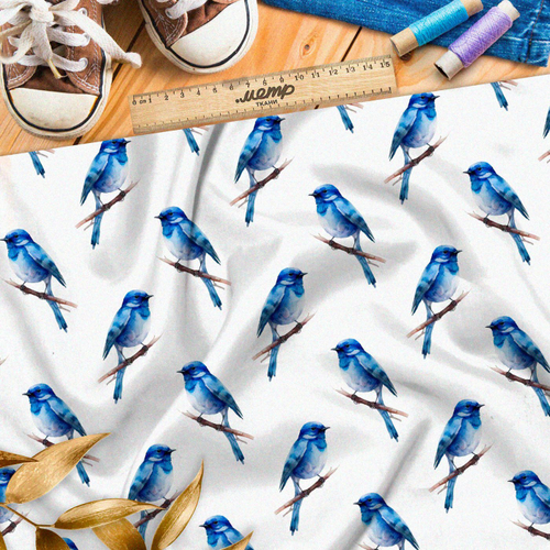 Ткань Ниагара Софт акварельные синие пичуги