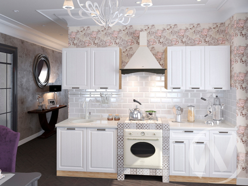 Кухня "Прага" белое дерево (корпус дуб крафт золотой)