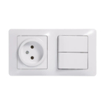 GLOSSA БЛОК: РОЗЕТКА без заземления + 2-клавишный ВЫКЛЮЧАТЕЛЬ, БЕЛЫЙ