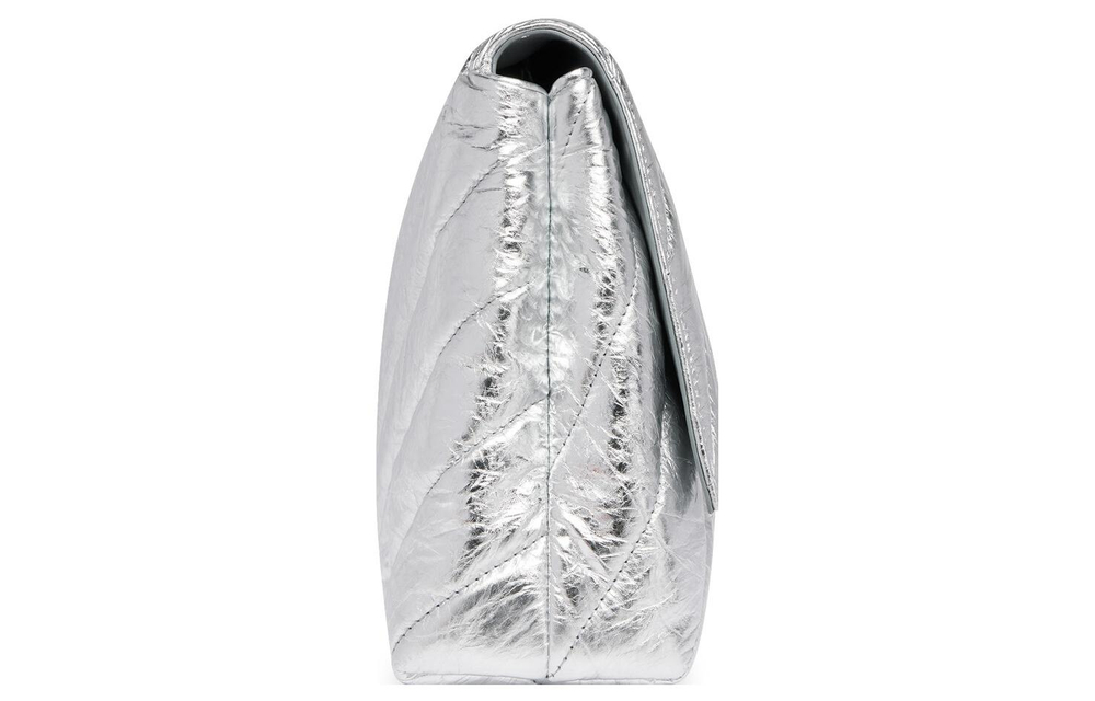 Balenciaga CRUSH Embossed Cow Leather Clutch Large Women"s Silver