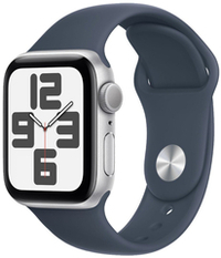 Apple Watch SE 2 (2024), 44 мм, Умные часы Корпус из алюминия цвета Серебро, спортивный ремешок Штормовой синий