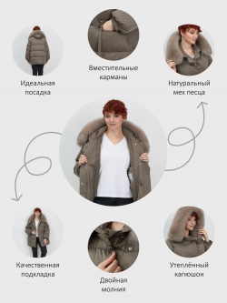 Куртка зимняя женская с мехом и капюшоном тренд коричневого цвета 7639K