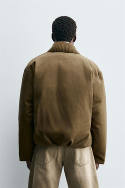 ZARA СТЕГАНАЯ КУРТКА ИЗ ХЛОПКА, ХАКИ