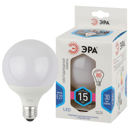 Лампочка светодиодная ЭРА STD LED G95-15W-4000K-E27 E27 / Е27 15Вт шар нейтральный белый свет