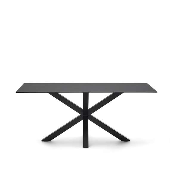 Argo Стол обеденный с черными ножками из стали и столешницей из черного стекла 180x100