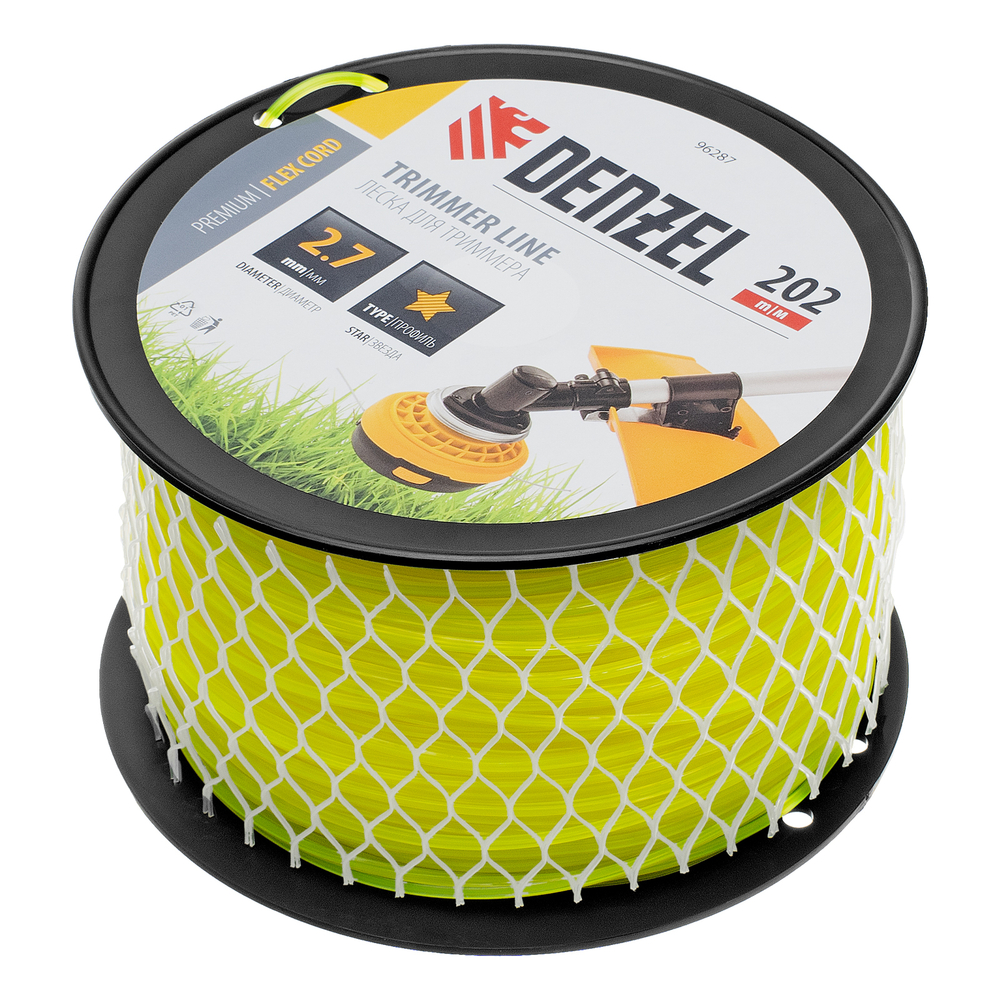 Леска для триммера звезда, 2,7мм х 202м, на DIN катушке FLEX CORD Denzel
